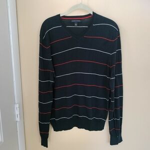 Banana Republic Men Blue Striped Lightweight Silk Linen Cotton Blend Sweater M